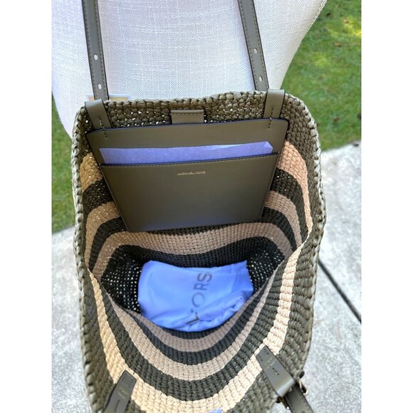 Michael Kors Quinn Large Safari Green Crochet Straw Tote Beach Bag 30S5GQNT7W - Picture 9 of 16